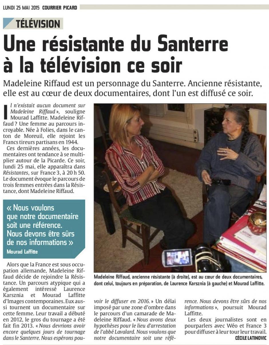 20150525-CP-Santerre-Une résistante à la télévision ce soir [édition Picardie maritime]