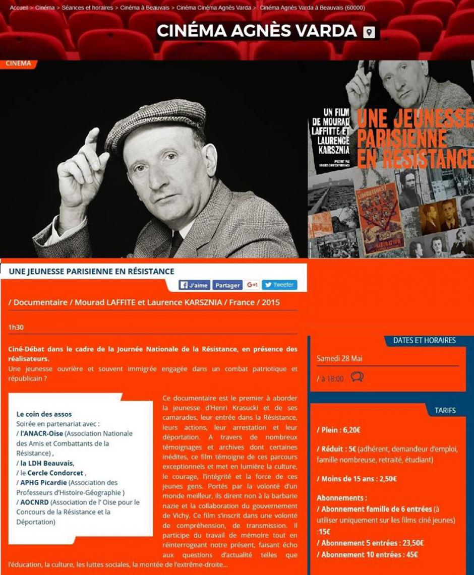 28 mai, Beauvais - Asca-Ciné-débat « Une jeunesse parisienne en résistance », avec Laurence Karsznia et Mourad Laffitte