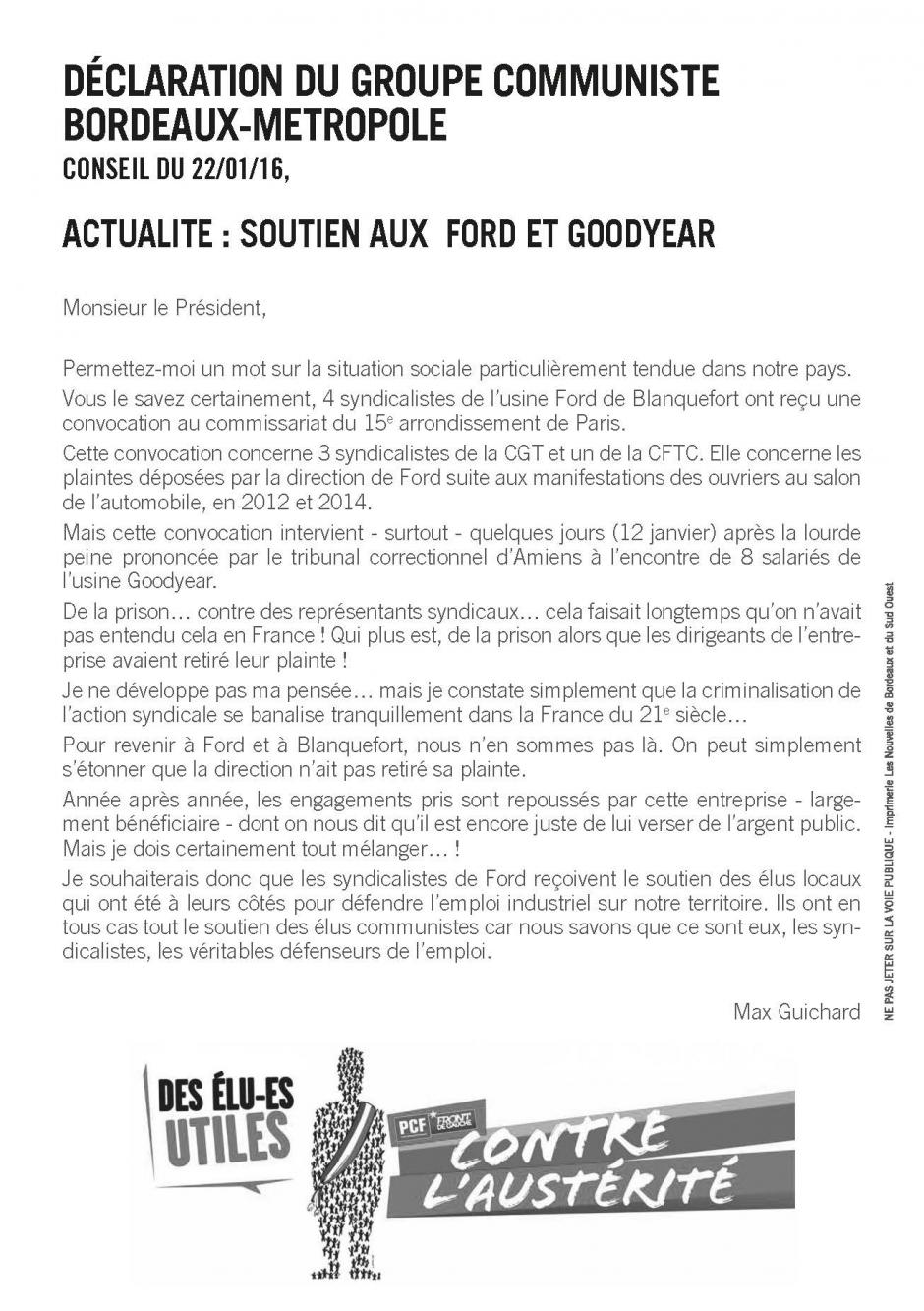 Déclaration du Groupe communiste - Bordeaux-Métropole // Conseil du 22 janvier