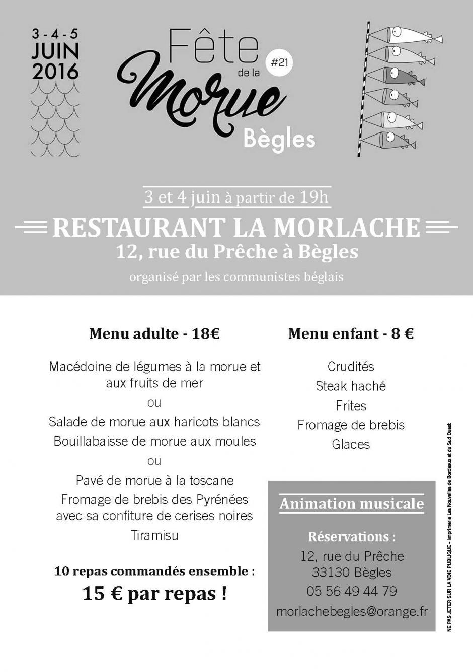 3 & 4 juin // Rendez-vous au Restaurant La Morlache // Fête de la Morue à Bègles